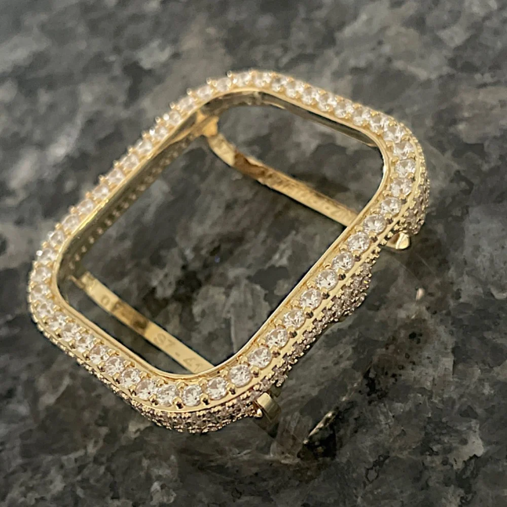 New Apple Watch bling bezel case in Yellow gold with lab diamonds